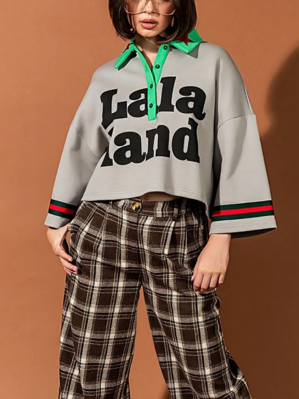 Dressed in lala Team Lalaland Cropped Polo Gray Graphic Crop Polo ,3X